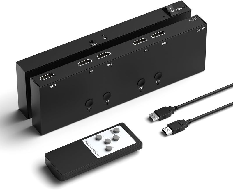 Arector 4 in 1 Out HDMI Converter with 4k@60Hz HDMI Switch & Infrared Remote Control - Ideal for Nintendo Switch/OLED/Xbox PS5/4/3 Blu-Ray Player Fire TV Stick Roku Apple TV Chromecast PC - Image 1